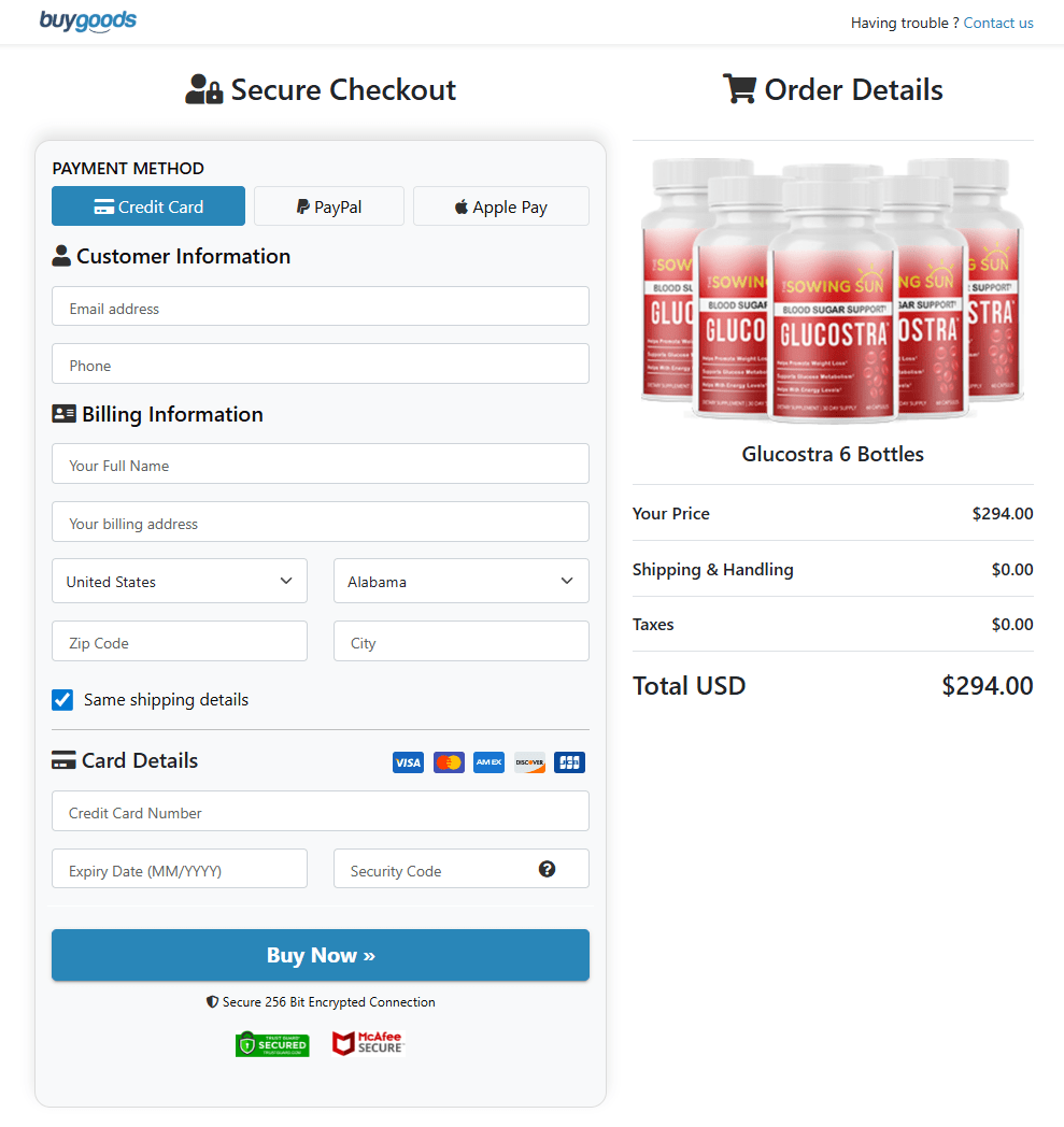 GlucoStra order page